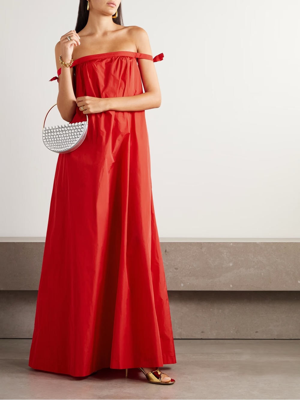Bernadette Brigitte Bow Off-The-Shoulder Gown Red Size 42EU/10US NWT